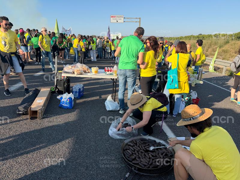 Prop de 200 docents de les Terres de l'Ebre i el País Valencià tallen l'N-340 a Vinaròs amb una baldanada popular
