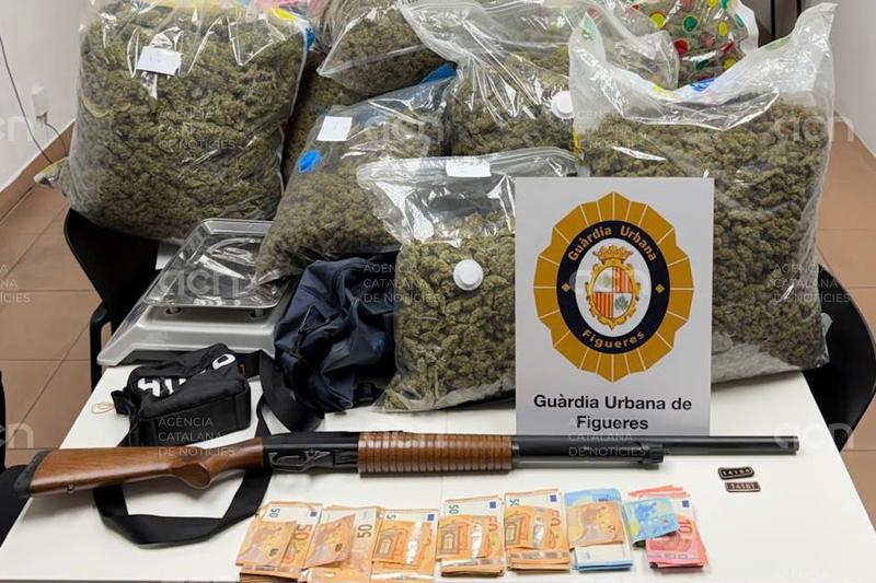 Tres detinguts i cent quilos de cabdells de marihuana i una arma llarga requisats en una operació policial a Figueres