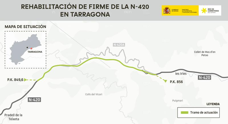 Transports licita per 2,2 MEUR la rehabilitació del ferm de l'N-420 entre Pradell de la Teixeta i Riudecols